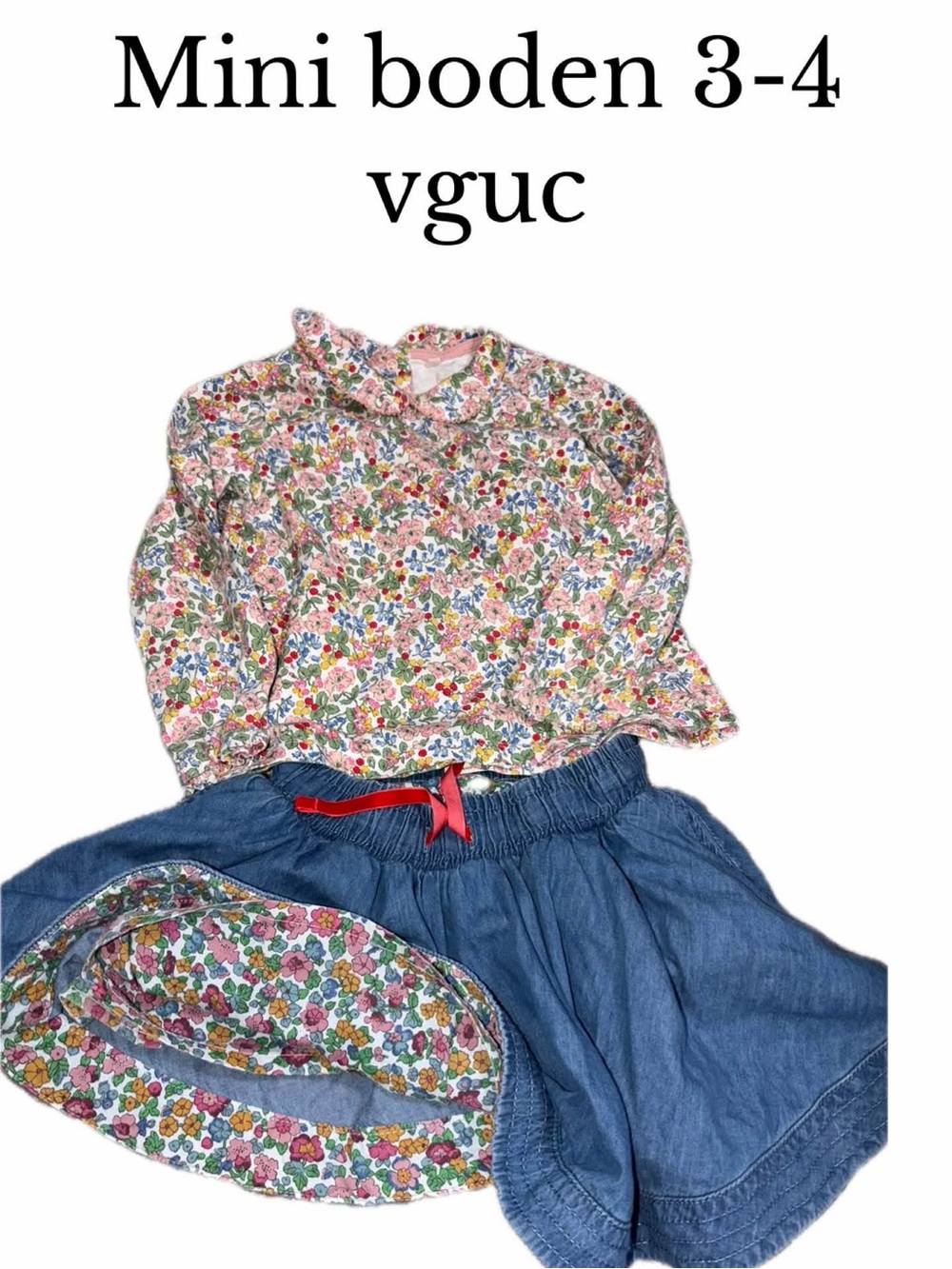Mini boden 3/4 floral shirt & denim skirt bundle